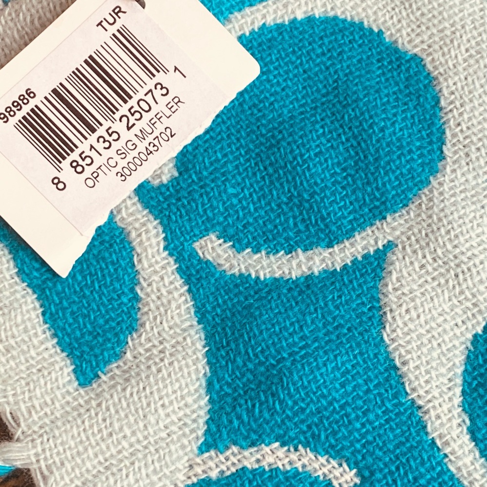 Coach Teal Merino Wool Signature Scarf - Picture 9 of 10